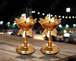 2 Brass Kamal Stand Diya Set for Puja Temaple Decoration(Size 3.8 Inch, 2Pcs)-thumb1