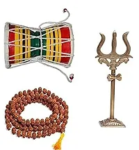 Meditating Adhiyogi Idol, Rudraksha Mala Panchmukhi Original 5 Face 108 Beads with Brass Lord Shiva Trishul and Hancrafted Wooden Shiv Damru for Temple-thumb1