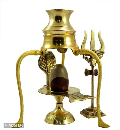 Narmadeshwar Shiva Ling/shivling with Brass Jalahari Yoni Stand, Kalash with Trishul Decorative Showpiece - 10 Cm-thumb0