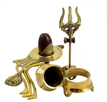 Narmadeshwar Shiva Ling/shivling with Brass Jalahari Yoni Stand, Kalash with Trishul Decorative Showpiece - 10 Cm-thumb1