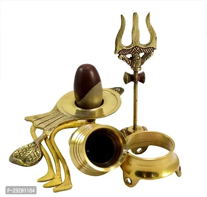 Narmadeshwar Shiva Ling/shivling with Brass Jalahari Yoni Stand, Kalash with Trishul Decorative Showpiece - 10 Cm-thumb2