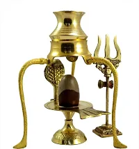 Narmadeshwar Shiva Ling/shivling with Brass Jalahari Yoni Stand, Kalash with Trishul Decorative Showpiece - 10 Cm-thumb2