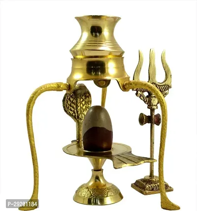 Narmadeshwar Shiva Ling/shivling with Brass Jalahari Yoni Stand, Kalash with Trishul Decorative Showpiece - 10 Cm-thumb3