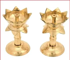 Kamal Stand Diya Lotus Akhand Designer Deepak Puja Diya Table Diya Pack of 2 for Home Brass Table Diya ( 6 X 5 X 10 )-thumb1