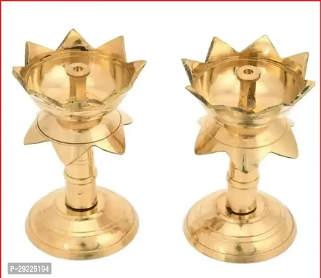 Kamal Stand Diya Lotus Akhand Designer Deepak Puja Diya Table Diya Pack of 2 for Home Brass Table Diya ( 6 X 5 X 10 )-thumb2