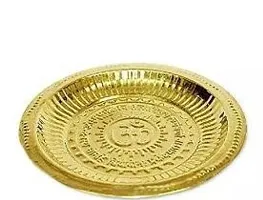 Brass Om Plate Size 7 inch  Diameter Pooja Plate ,Thali for Abhishek and Pujan Purpose Brass (1 Pieces, Gold)-thumb1