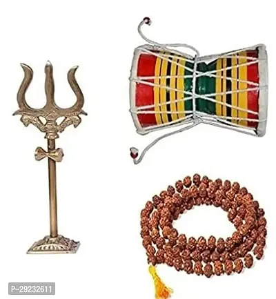 Tilak Shivling  Nandi With Rudraksh mala  Brass Lord Shiva Trishul and Hancrafted Wooden Shiv Damru for Religious Purpose, Traditional Rituals, Shivratri pooja-thumb0