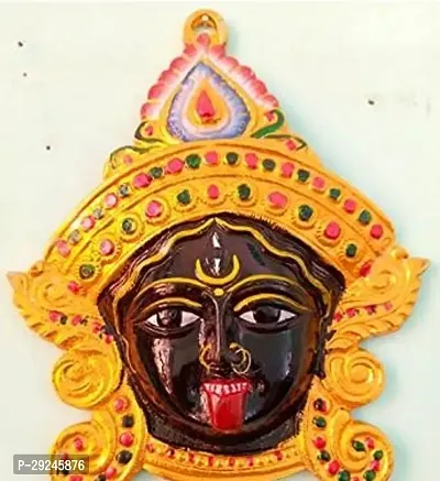 Maa Kali Maha Kaali Metal Face Nazar Battu Evil Eye Protector Vastu Wall Hanging Decor for Home, Shop Antique Metal Hand Painted (Black)