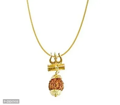 Trishul Damru Locket Pendent Shiv Shakti Kawach Yantra Locket With Gold Plated Chain (10.5inch) ,-thumb0