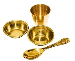 5 PCS Set/Two Bowl, Spoon, Glass, Plate/Pure Brass/for Pooja and BHOG,-thumb1