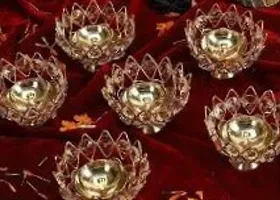 Lotus Shape Golden Color Brass Diya (6 in set) (80GM) (LBH- 10cm , 10cm, 6cm )-thumb1