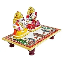 Handcrafted Lakshmi Ganesh ji Marble Idol with Choki  for Home Decoration (White) (L-15cm, B-8cm, H-8cm)-thumb2