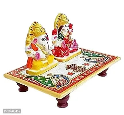 Handcrafted Lakshmi Ganesh ji Marble Idol with Choki  for Home Decoration (White) (L-15cm, B-8cm, H-8cm)-thumb3