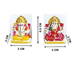 White Marble Multicolour Laxmi Ganesh Idol with Chowki God Idol for Pooja Purpose (L-15cm, B-8cm, H-8cm)-thumb1