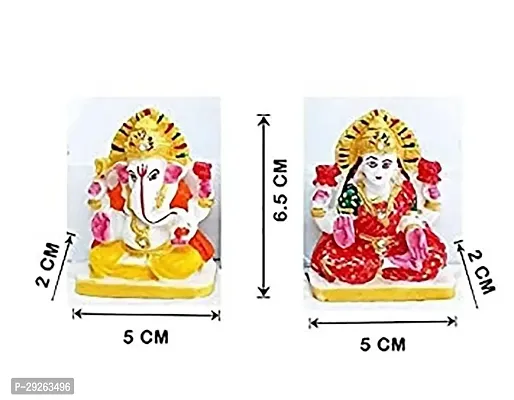 White Marble Multicolour Laxmi Ganesh Idol with Chowki God Idol for Pooja Purpose (L-15cm, B-8cm, H-8cm)-thumb2