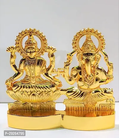 Metal God Laxmi And Ganesh Idol Set (Standard, Gold) For Temple, Mandir, Diwali Pooja , Car dashboard ( 11 cm )