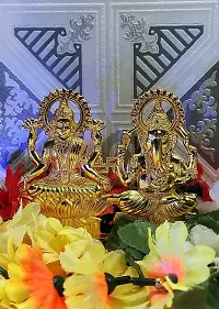 Metal God Laxmi And Ganesh Idol Set (Standard, Gold) For Temple, Mandir, Diwali Pooja , Car dashboard ( 11 cm )-thumb1