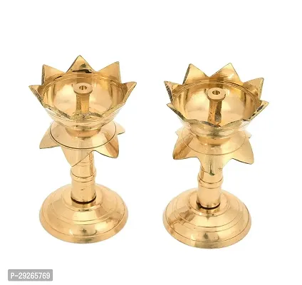 2 Brass Lotus Shape Stand Diya Set for Puja Temaple Decoration (Size 3.8 Inch, 2Pcs)-thumb0