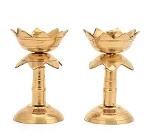 2 Brass Lotus Shape Stand Diya Set for Puja Temaple Decoration (Size 3.8 Inch, 2Pcs)-thumb1