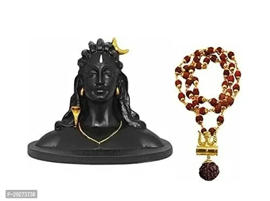 Lord Shiva Mahadev Statue with Gold Plated Rudraksha Mala