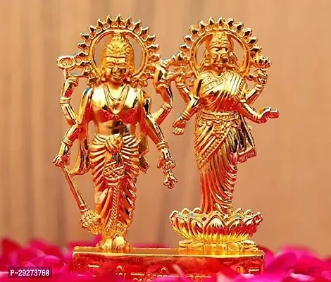 Lord Laxmi and Vishnu Ji Brass Idol (Golden)-thumb0