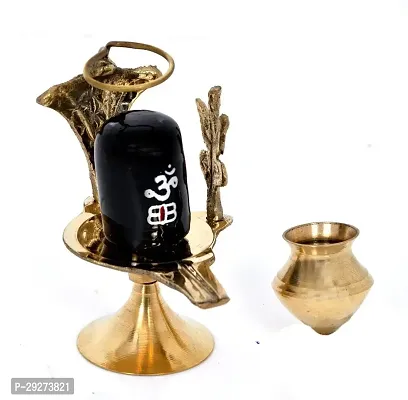 Shivling Stand Kalash Lota Brass Shivlingam Abhishek Lota with Stand ( 10cm x 8cm x 12cm, Gold)-thumb0