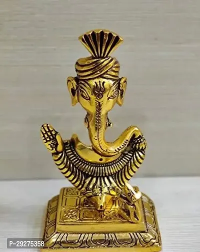 Gold Plated Metal Handicraft Lord Ganesha Idol Ganesh Ji Ki Murti Hindu God Idols for Decoration in Home Temple Mandir Office Shop Counter Decorative Showpiece Marriage Wedding Return Gif-thumb0