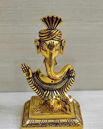 Gold Plated Metal Handicraft Lord Ganesha Idol Ganesh Ji Ki Murti Hindu God Idols for Decoration in Home Temple Mandir Office Shop Counter Decorative Showpiece Marriage Wedding Return Gif