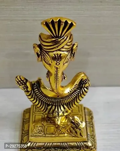 Gold Plated Metal Handicraft Lord Ganesha Idol Ganesh Ji Ki Murti Hindu God Idols for Decoration in Home Temple Mandir Office Shop Counter Decorative Showpiece Marriage Wedding Return Gif-thumb2