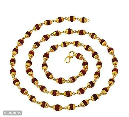 5 Mukhi Shiva God rudraksha mala Gold Plated Long Chain 22 inches for Men and Boys-thumb0