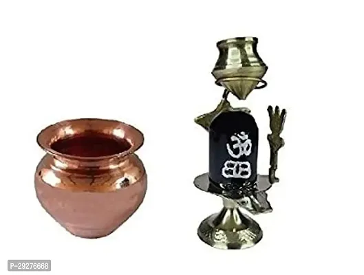 Combo of Copper (2 No Regular Size) Kalash Lota with Brass (No 1) Small Size Black Shiva Ling Lingam Shivling Statue