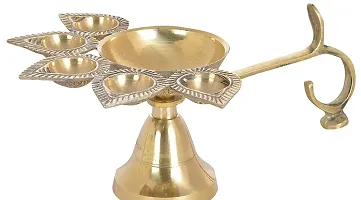 Brass Panch Aarti Lamp/Pancharti Diya Oil Lamp/Panch aarti Jyoti Puja Diya for Diwali-Pack of 1-thumb1