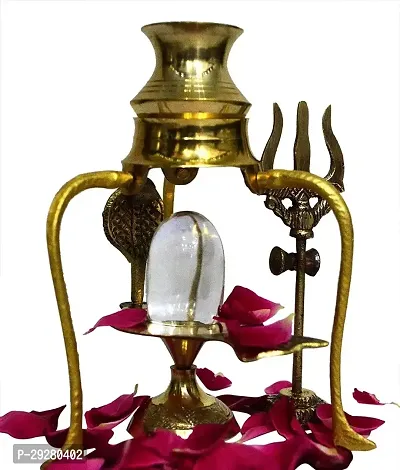 Shiv Stand with shaligram kalash stand with  Trishul pure crystal and brass finish shivling home puja mandir office decor pooja itmes