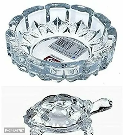 Crystal Kachua + Plate Bowl Tortoise On Plate Showpiece for Good Luck Turtle Vastu for Career and Luck (Glass, White)  SPECIALLY-thumb0