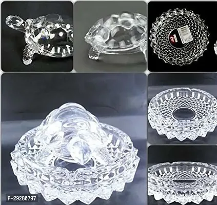 Crystal Kachua + Plate Bowl Tortoise On Plate Showpiece for Good Luck Turtle Vastu for Career and Luck (Glass, White)  SPECIALLY-thumb2