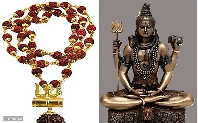 Idol Shiv Ji Padmassan Position Shiv Resin Shiv Ji Brown Shiv Ji With Om Damru Mala Trishul Mala  Rudraksha Mala