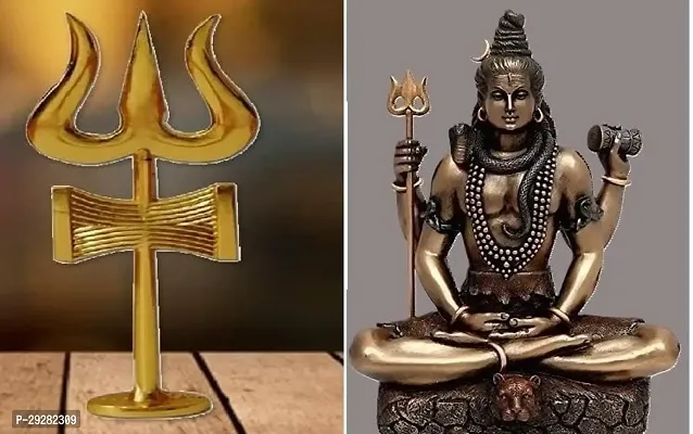 God Shiv ji Idol Shiv Ji Brown Shiv  Ji With Golden Plated Trishul Damru Home Decor Showpiece  Mandir Pooja Ghar Office-thumb0