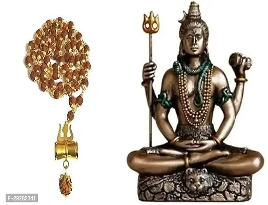 Lord Shiv ji Statue for Pooja I Shiva Idol  Sitting Position With Shiv Om Damru Mala Trishul Mala Golden