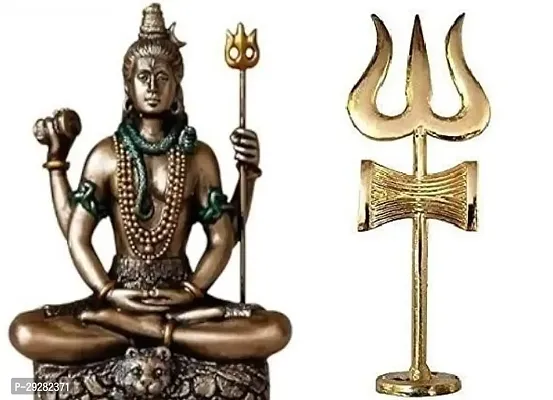 Metal Golden Shiva Trishul with damru for Pooja, With Idol Shiv Ji Shiv  Brown Shiv Resin Shiv Ji  Home Decor Showpiece Pooja Ghar