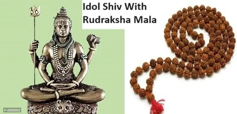 Shiva Sitting with 4 Arms  Tripple Mala Showpiece  With Rudraksha Mala Brown Clolour  Both Wear Man And Women