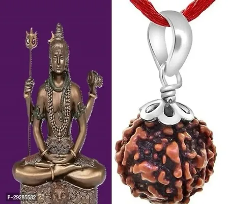 5 Mukhi Rudraksha Silver Pendent With Resin Shiv jI Idol Home Decor Showpiece