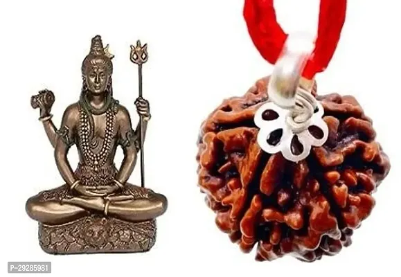 Brown Shiv Shiv Idol Resin Material With 5 Mukhi Rudraksha Pendent Pooja Ghar