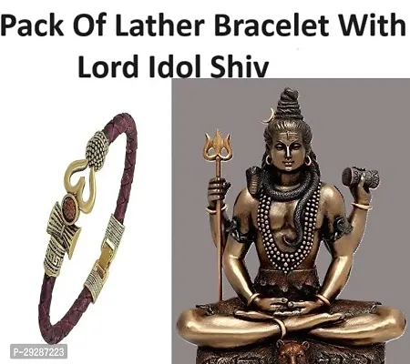 Leather Bracelet Shiv Rudraksha Bracelet With Idol Shiv Shiv Ji Brown Shiv Brown Shiv Home Decorative Decoration  Idol Shiv Ji-thumb0