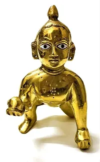 Thakur ji Bal Gopal Krishna Laddu Gopal ji Idol Peetal Murti Medium Height 2 inch (Size 1/0 no.) Ladoo Gopal) Janmashtami Special for Home Temple, gold, Standard-thumb1