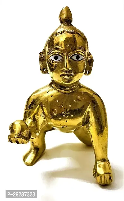 Thakur ji Bal Gopal Krishna Laddu Gopal ji Idol Peetal Murti Medium Height 2 inch (Size 1/0 no.) Ladoo Gopal) Janmashtami Special for Home Temple, gold, Standard-thumb2