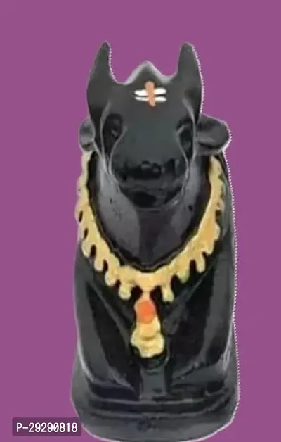 Polyresin Tilak Nandi Idol || Handcrafted Matt Finish Shiva's Cow Statue || Tilak Nandi Pindi for Temple, Home Puja, Shivling (Black, Medium)