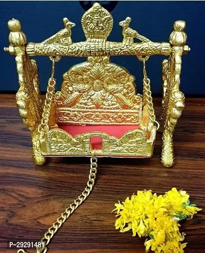 Gold Metal Handicraft Pooja Jhula | Swing| Palana | Nand Gopal | Palana | Hindola For Ladoo Gopal For Home Temple Mandir Puja-thumb0