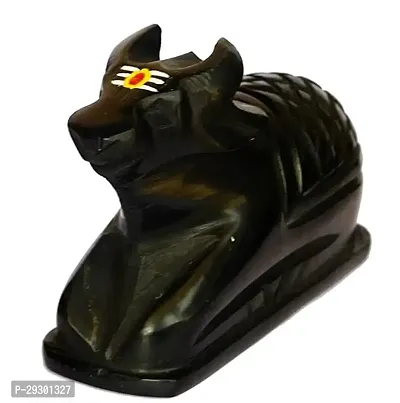 Beautiful Matt Finish Shiva's Cow Statue || Tilak Nandi Pindi for Temple, Home Puja, Shivling (Black,  Marble ) Pack Of 1-thumb0