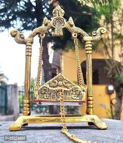 Metal Swing Laddu Gopal Jhula,Krishna Hindola Palana,Decorative Laddu Gopal for Temple Pooja, Showpiece Figurines ,Religious Idol Gift Article...