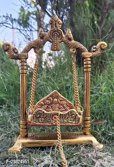 Jhula Metal Jhula /Paalna /Laddu Gopal Ka Paalna  Laddu Gopal  Jhulla Palana Metal Statue Gold Plated Decor Your Home,Office Metal Krishna Murti,Showpiece Figurines, Religious Idol Gift